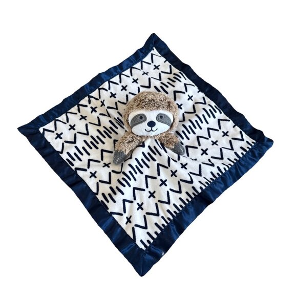 Cloud Island Sloth Lovey Security Blanket Blue White Square Infant Toy - Picture 1 of 6